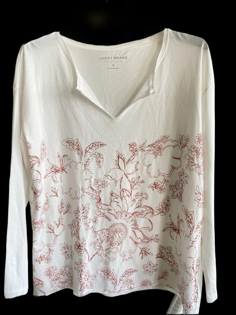 Lucky Brand Floral-Print Split Neck Top - XL